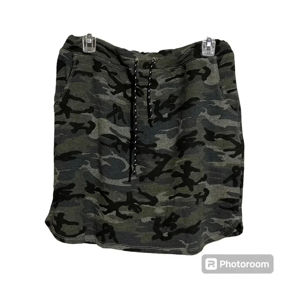 Sundry Saturday Skirt Army Camo Drawstring 3/L NWT Knit Comfy Evereve - Picture 2 of 7